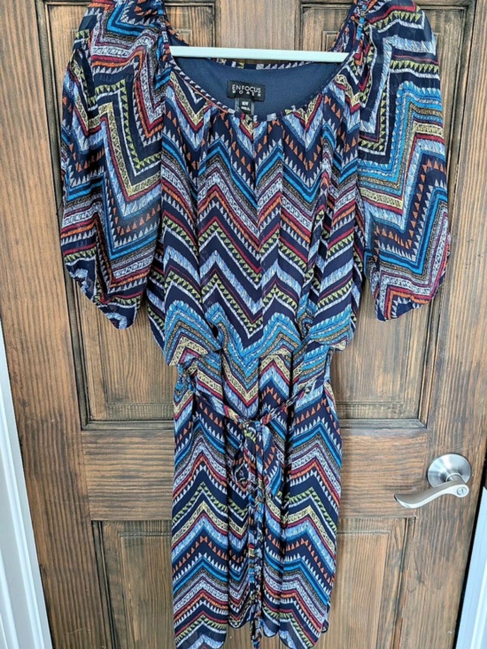 Enfocus Women Geometric Midi Dress in Blue Size 16W Like New